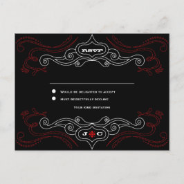 Invitation Carte Postale Red & Black Rock 'n' Roll Music Mariage à thème