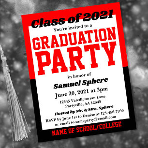 Invitation Carte Postale Red Black School Colours Graduation