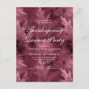 Invitation Carte Postale Red Fall quitte Thanksgiving Dinner Party