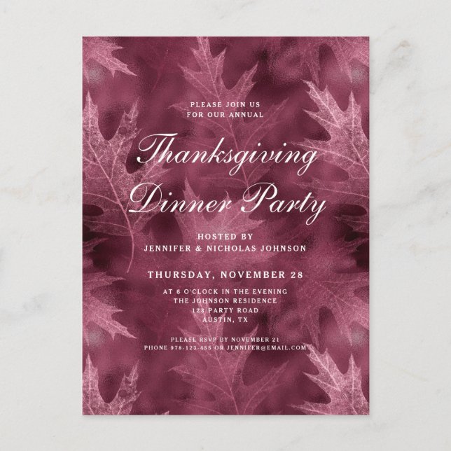 Invitation Carte Postale Red Fall quitte Thanksgiving Dinner Party (Devant)
