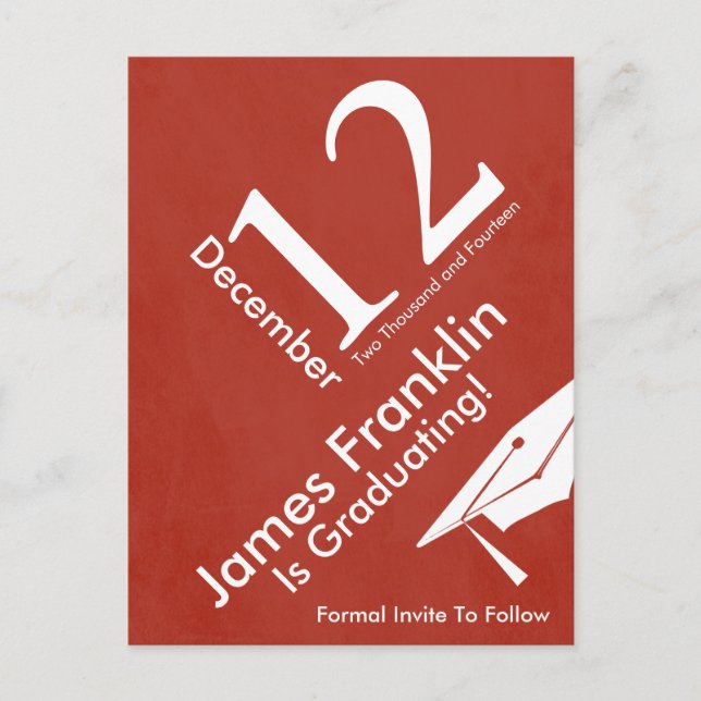 Invitation Carte Postale Red Modern Retro Enregistrer La Date Graduation (Devant)