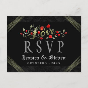 Invitation Carte Postale Red Roses Halloween LOVE Wedding RSVP PostCard