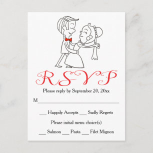 Invitation Carte Postale Red RSVP Bride & Groom Mariage noir et blanc