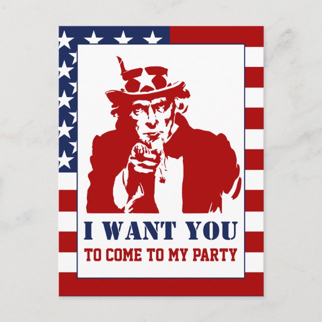 Invitation Carte Postale Red White Blue Uncle Sam 4 juillet (Devant)