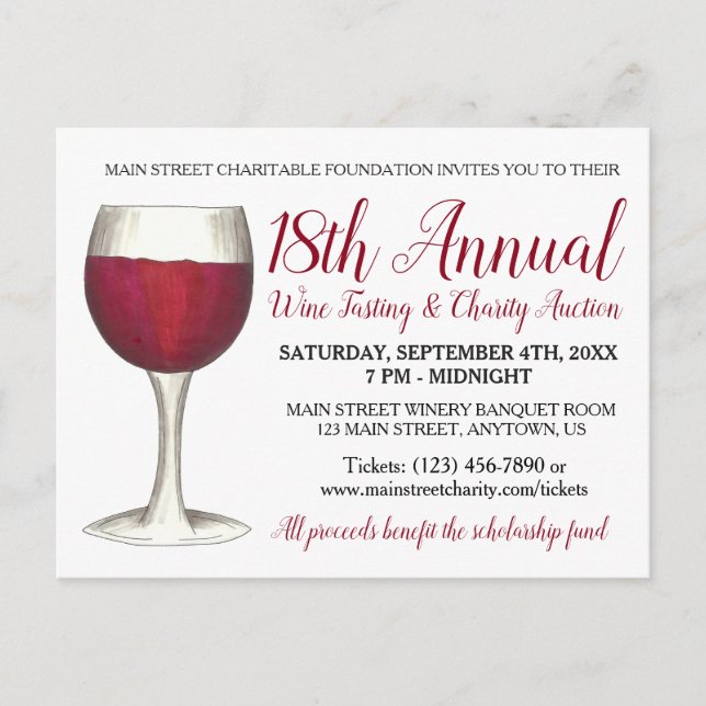 Invitation Carte Postale Red Wine Tasting Winetasting Cocktail Party Event (Devant)