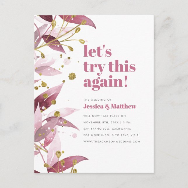 Invitation Carte Postale Réessayons cette mise à jour élégante du Mariage F (Devant)