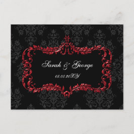 Invitation Carte Postale regal fleurit noir et rouge damas rsvp