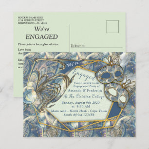 Invitation Carte Postale Reliefs et Masques d'Or Rococo Riches Romantiques