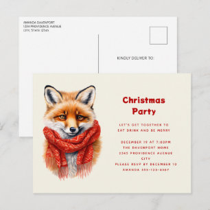 Invitation Carte Postale Renard mignon avec une écharpe rouge Image d'autom