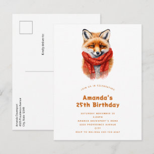 Invitation Carte Postale Renard mignon dans une écharpe rouge Image d'autom
