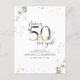 Invitation Carte Postale Rendre 50 apparence bon vert or botanique Annivers