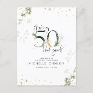 Invitation Carte Postale Rendre 50 apparence bon vert or botanique Annivers