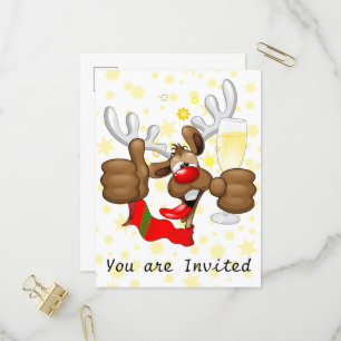 Invitation Carte Postale Renne Ivre Personnage de Noël Drôle