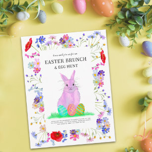 Invitation Carte Postale Repas de brunch Chasse aux œufs de Pâques Lapin r