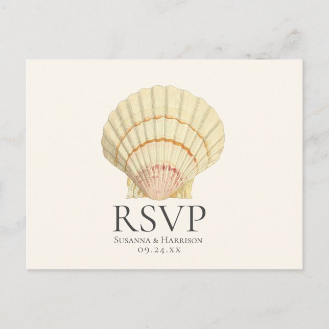 Invitation Carte Postale Réponse de mariage coquille Saint-Jacques crème vi (Devant)