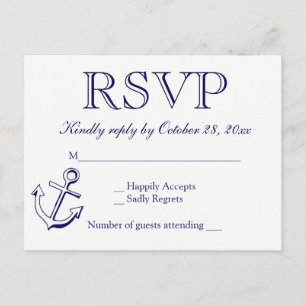 Invitation Carte Postale Réponse de mariage de thème nautique avec ancre bl