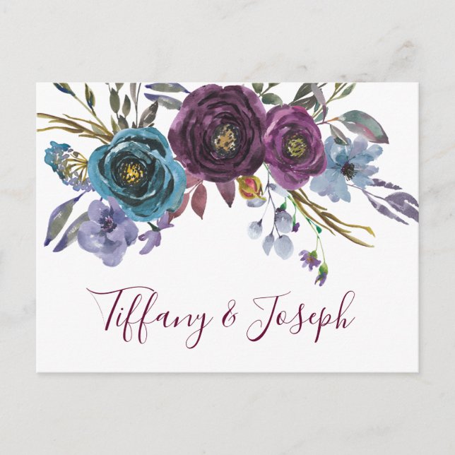 Invitation Carte Postale Réponse de mariage élégant à l'aquarelle florale v (Devant)