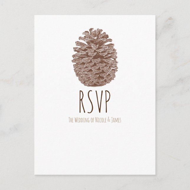 Invitation Carte Postale Réponse de mariage élégante simple Cône de pin rus (Devant)