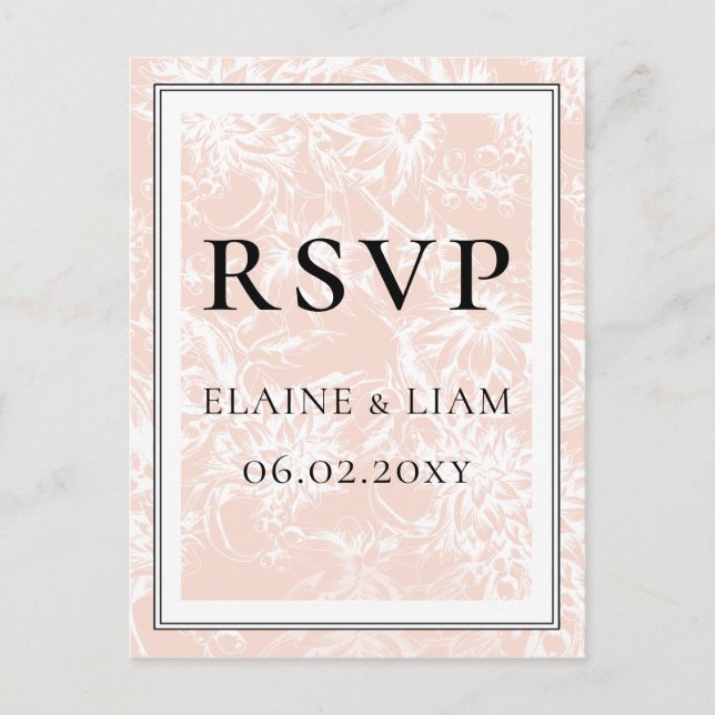 Invitation Carte Postale Réponse de mariage floral rose élégant (Devant)