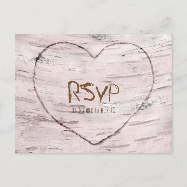 Invitation Carte Postale Réponse de mariage rustique Birch Tree & Heart (Devant)