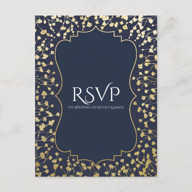 Invitation Carte Postale Réponse de mariage rustique bleu floral Baby's Bre (Devant)