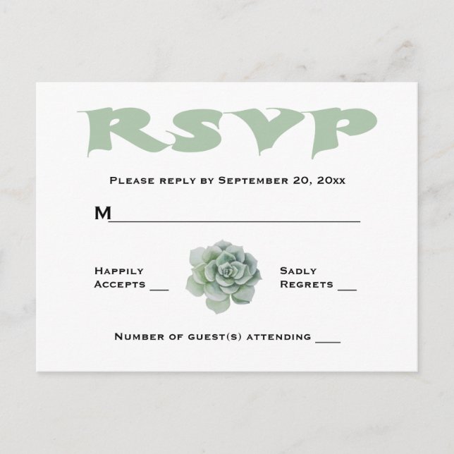 Invitation Carte Postale Réponse du Mariage de cactus Succulents de la Monn (Devant)