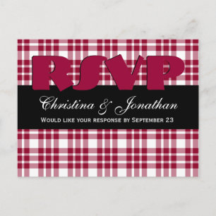 Invitation Carte Postale Réponse du Mariage RSVP Red Plaid Y039K