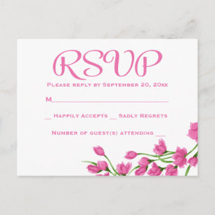 Invitation Carte Postale Réponse florale rose fuchsia et fleurs blanches Ma