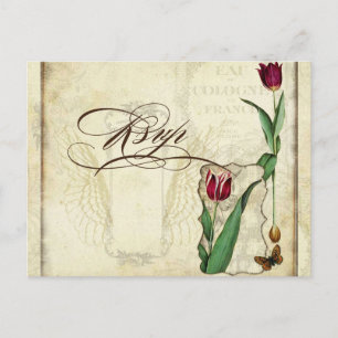 Invitation Carte Postale Réponse l'épousant formelle de paon et de plumes