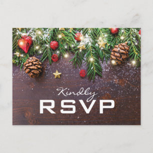 Invitation Carte Postale Réponse pour un Noël rustique de campagne en hiver