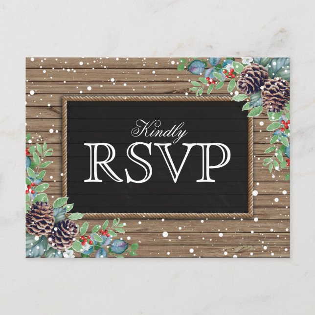 Invitation Carte Postale Réponse rustique | Noël Mariage d'hiver RSVP (Devant)