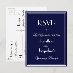 Invitation Carte Postale Réponse simple et élégante de RSVP de mariage bleu