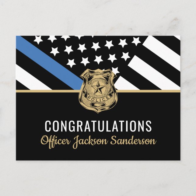 Invitation Carte Postale Retraite de police Drapeau de la ligne bleue repré (Devant)