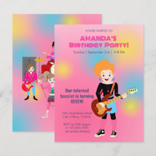 Invitation Carte Postale Retro music girls band Birthday Party