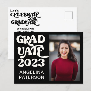 Invitation Carte Postale Retro Script Photo Black & White Graduate Party
