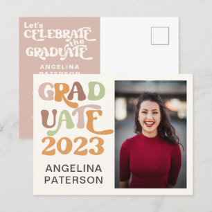 Invitation Carte Postale Retro Script Photo Terracotta Graduate Party
