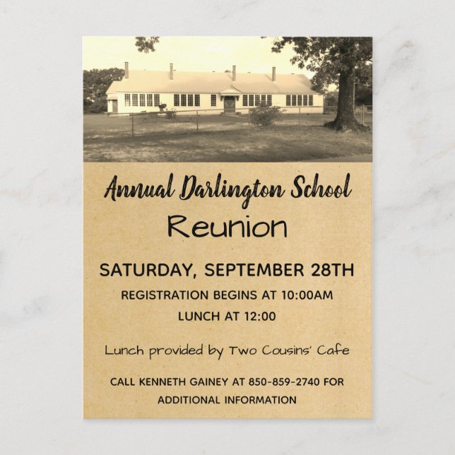 Invitation Carte Postale Réunion de famille de classe d'école rétro antique (Devant)