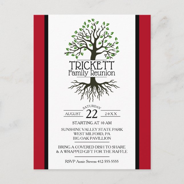 Invitation Carte Postale Réunion familiale de l'arbre généalogique rouge fo (Devant)