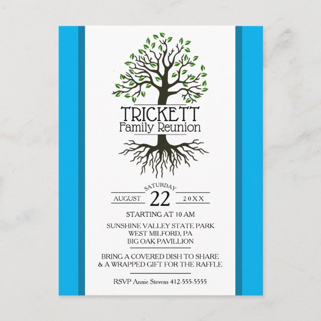 Invitation Carte Postale Réunion familiale de l'arbre généalogique Sky Blue (Devant)