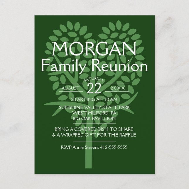 Invitation Carte Postale Réunion familiale Green Heart Tree (Devant)