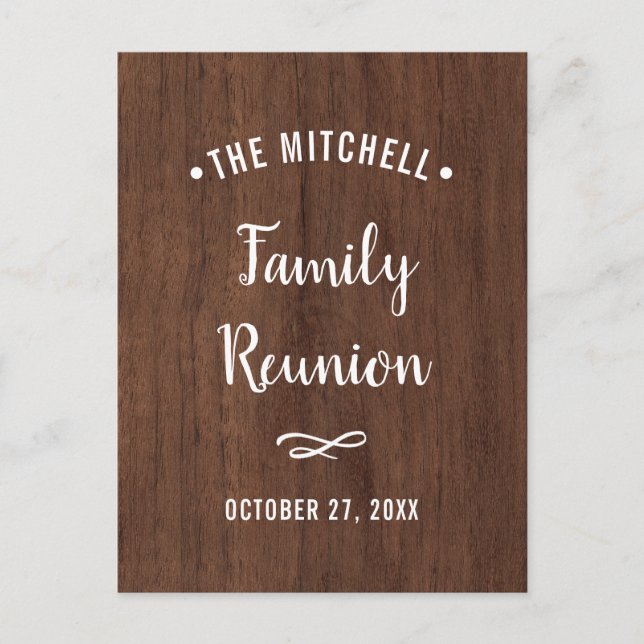 Invitation Carte Postale Réunion familiale simple | Aspect rustique en bois (Devant)