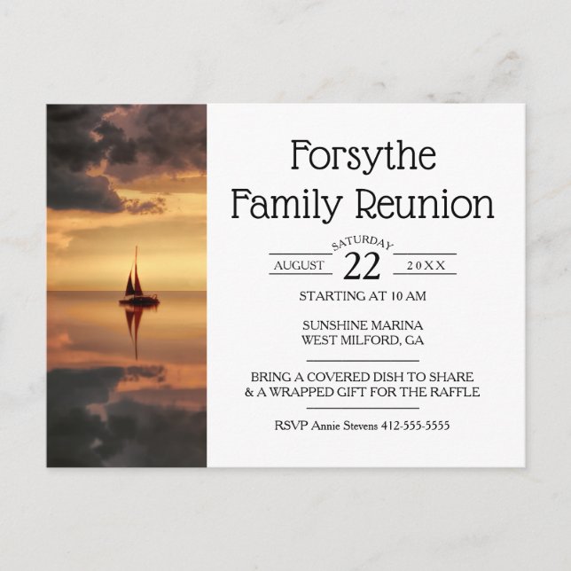 Invitation Carte Postale Réunion famille bateau (Devant)