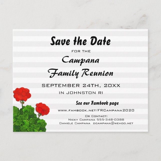 Invitation Carte Postale Réunion Red Geranium, fête, événement Enregistrer  (Devant)