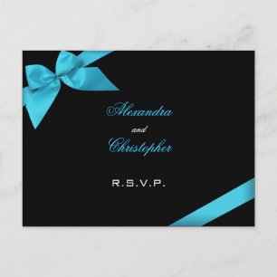 Invitation Carte Postale Ribbon Turquoise RSVP