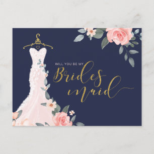 Invitation Carte Postale Robe de mariée fleurie : serez-vous demoiselle d'h