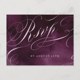 Invitation Carte Postale Romantic Moody plum calligraphie mariage RSVP