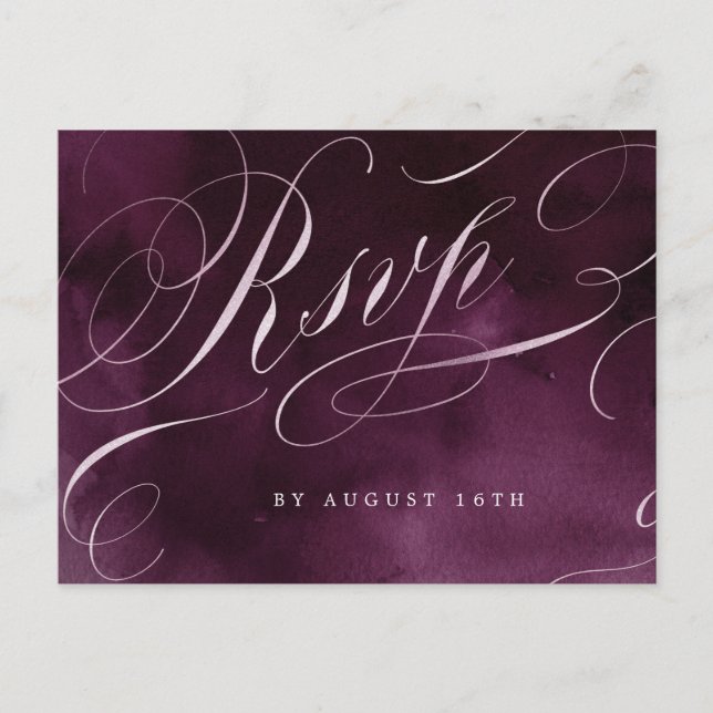 Invitation Carte Postale Romantic Moody plum calligraphie mariage RSVP (Devant)