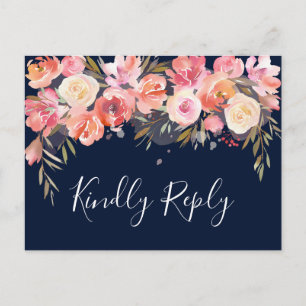 Invitation Carte Postale Romantique Fleurs de Mariage en Rose Pâle RSVP   M