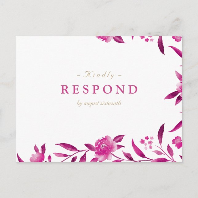 Invitation Carte Postale Rose Aquarelle florale Chinoiserie Mariage RSVP (Devant)