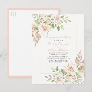 Invitation Carte Postale Rose Aquarelle rose Floral Engagement Party Invi